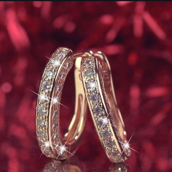 14K Gold Swarovski Elements Hoop Earrings - Picture 4 of 6